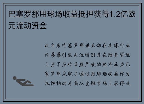 巴塞罗那用球场收益抵押获得1.2亿欧元流动资金